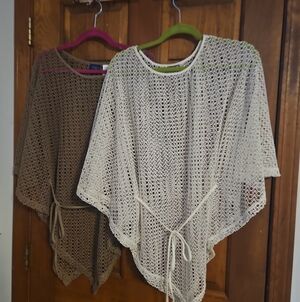 Poncho Cover-Up in Cream (and Brown)